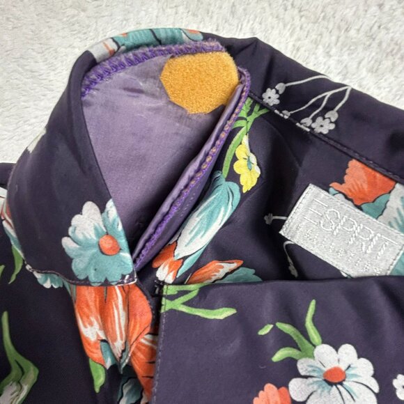 Esprit Collection Women's Floral Print Collared Button Up Shirt Black/Red Medium - Picture 5 of 8